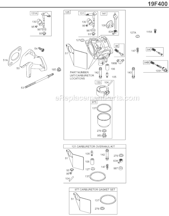 Page B Diagram and Parts List for 19F400 0043-1137 Briggs and Stratton Engine